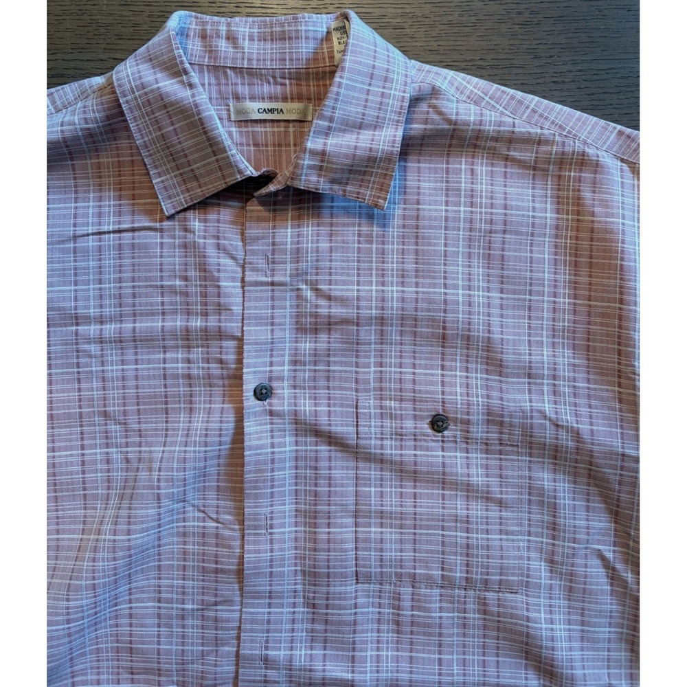 Moda Campia Moda Mens XL Short Sleeve Plaid Button Up Shirt Red Rayon Blend